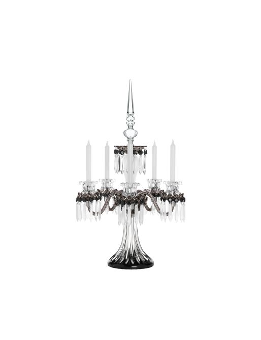 FÜNFARMIGER KANDELABER SCHARZ SATINIERT, FLANELL