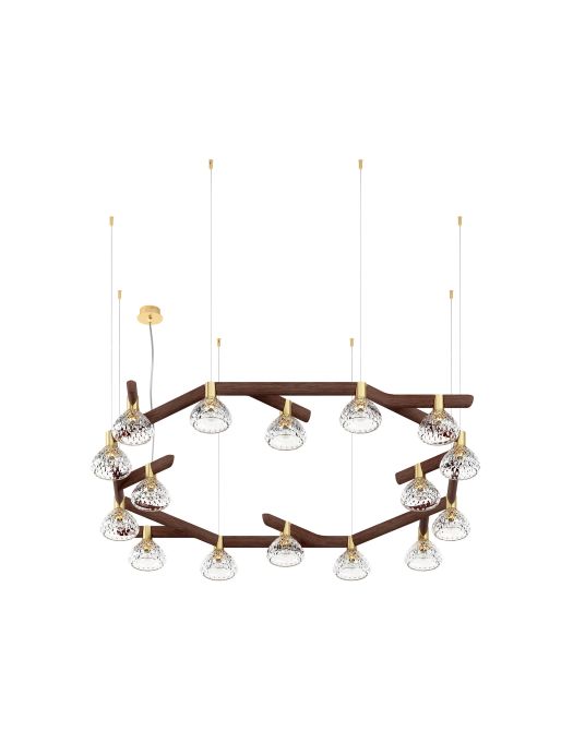 LAMPADA A SOSPENSIONE A 16 LUCI CON UNITÀ CIRCOLARE IN LEGNO SCURO