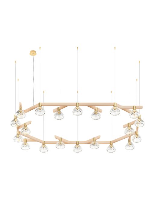 LAMPADA A SOSPENSIONE IN LEGNO CHIARO CON UNITÀ OVALE A 20 LUCI