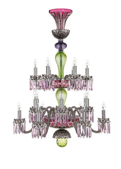 Saint-Louis Crystal Arlequin 12-Light Chandelier Sky Blue and Dark Blue