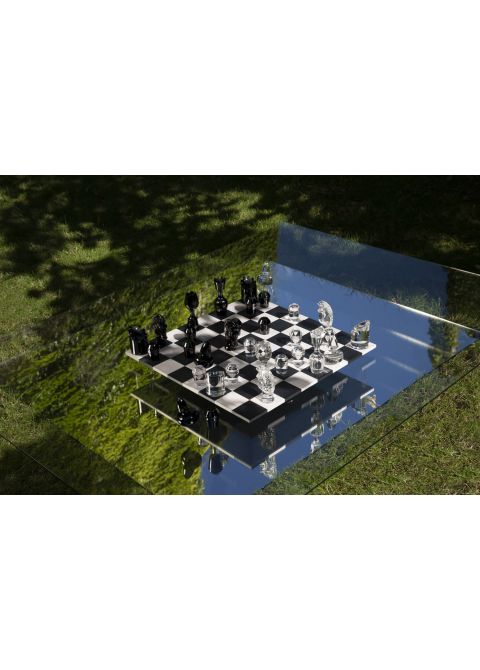 Saint-Louis Chess Game Jeu Flannel-Grey / Clear Crystal and Wood