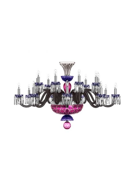 Saint-Louis Crystal Arlequin 24-Light Chandelier Sky Blue and Dark Blue