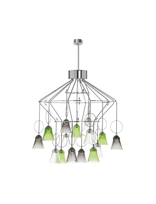 15-LIGHT CHARTREUSE-GREEN FLANNEL-GREY CHANDELIER