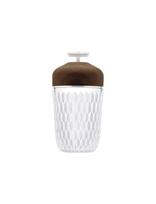 DARK WOOD SATIN-FINISHED CRYSTAL PORTABLE LAMP