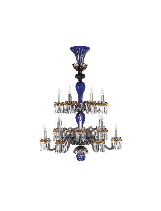 LUSTRE 18 LUMIÈRES BLEU FONCÉ NOIR FLANELLE