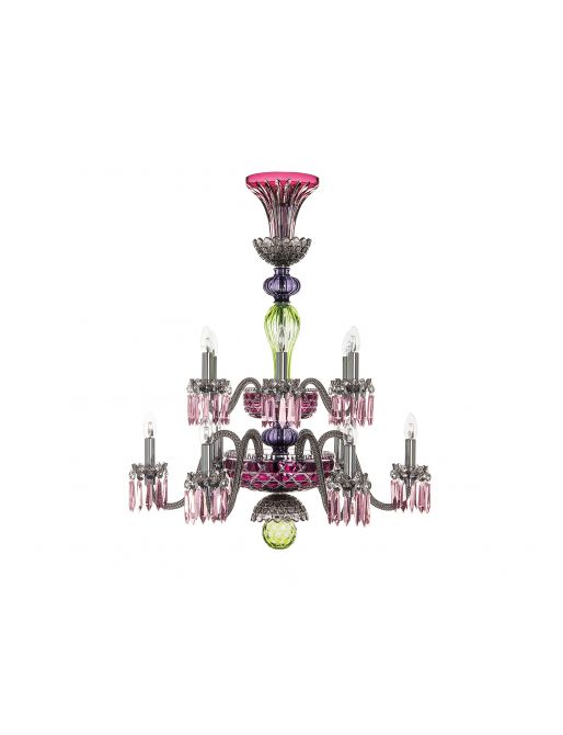 12-LIGHT AMETHYST CHARTREUSE-GREEN FLANNEL-GREY CHANDELIER