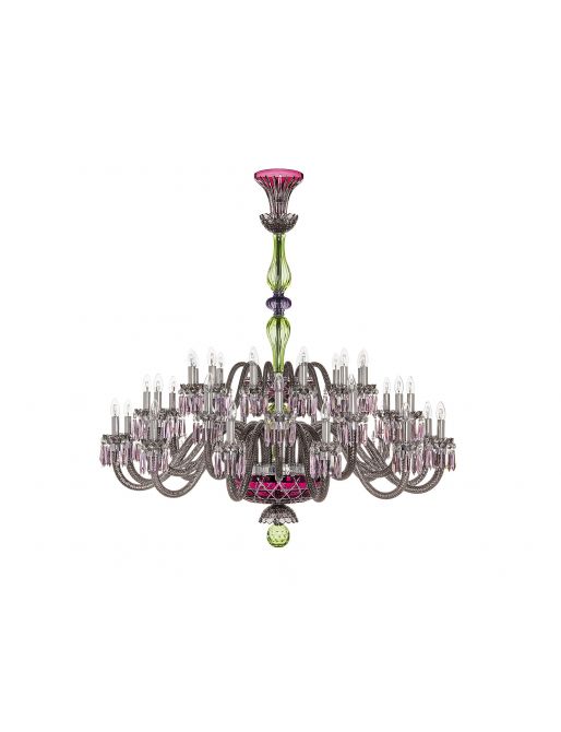 36-LIGHT AMETHYST CHARTREUSE-GREEN FLANNEL-GREY CHANDELIER