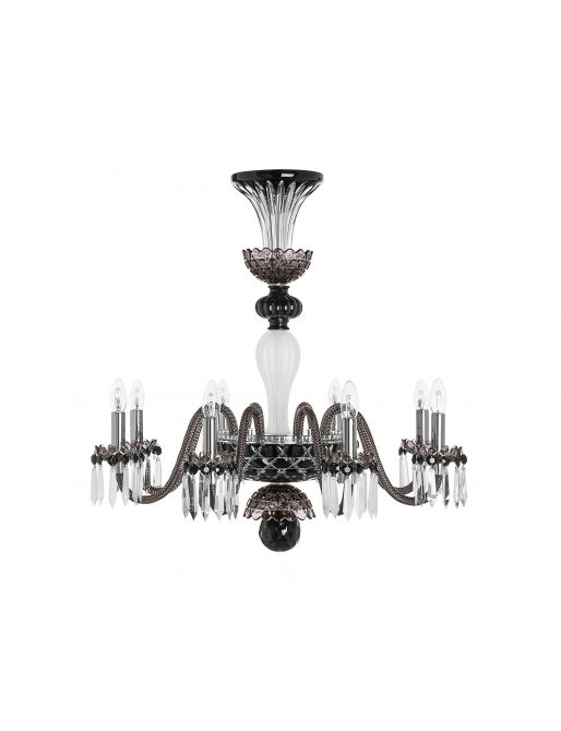 8-LIGHT BLACK SATIN-FINISHED FLANNEL-GREY CHANDELIER