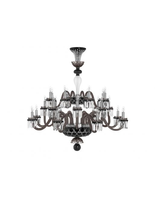 24-LIGHT BLACK SATIN-FINISHED FLANNEL-GREY CHANDELIER