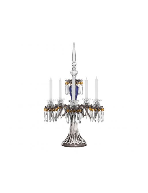 5-CANDLE DARK-BLUE BLACK FLANNEL-GREY CANDELABRA