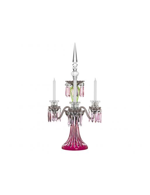 3-CANDLE AMETHYST CHARTREUSE-GREEN FLANNEL-GREY CANDELABRA