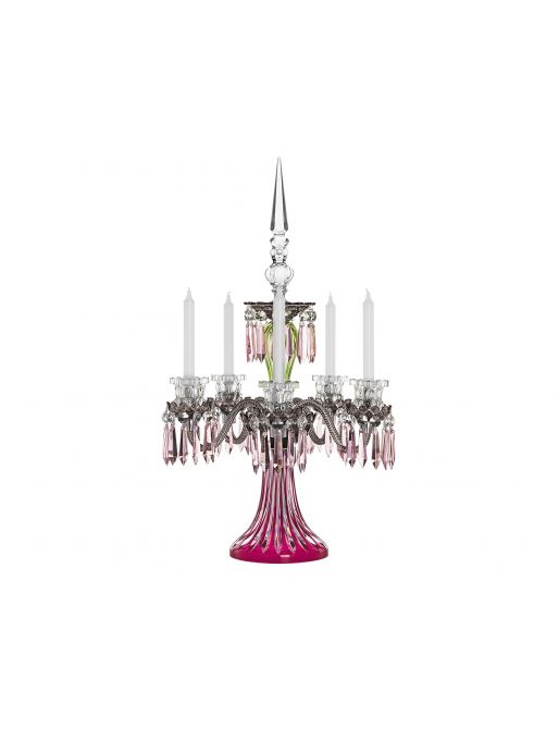 5-CANDLE AMETHYST CHARTREUSE-GREEN FLANNEL-GREY CANDELABRA