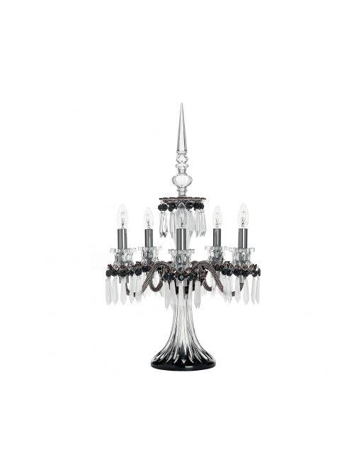 5-LIGHT BLACK SATIN-FINISHED FLANNEL-GREY CANDELABRA