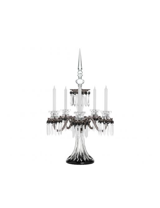 5-CANDLE BLACK SATIN-FINISHED FLANNEL-GREY CANDELABRA