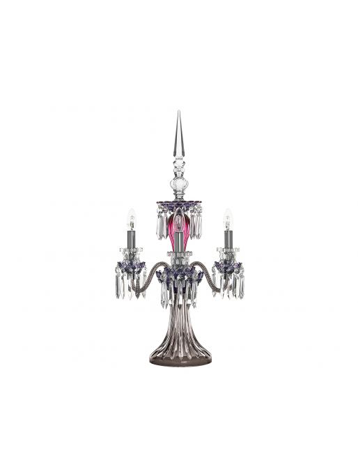 3-LIGHT AMETHYST PURPLE FLANNEL-GREY CANDELABRA