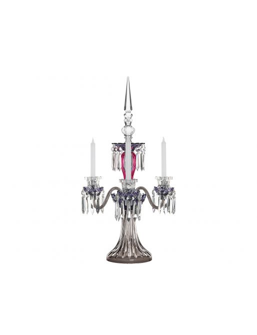 3-CANDLE AMETHYST PURPLE FLANNEL-GREY CANDELABRA