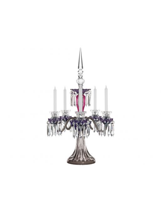 5-CANDLE AMETHYST PURPLE FLANNEL-GREY CANDELABRA