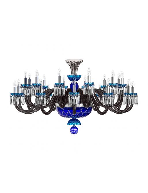 24-LIGHT HORIZONTAL SKY-BLUE DARK-BLUE FLANNEL- GREY CHANDELIER