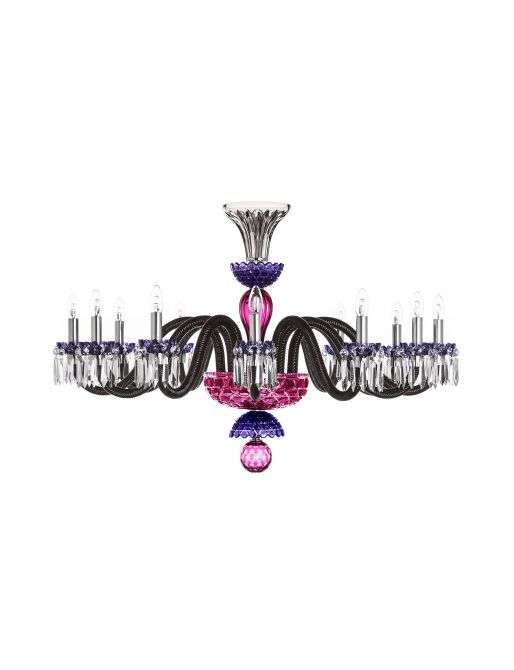 12-LIGHT HORIZONTAL AMETHYST PURPLE FLANNEL-GREY CHANDELIER