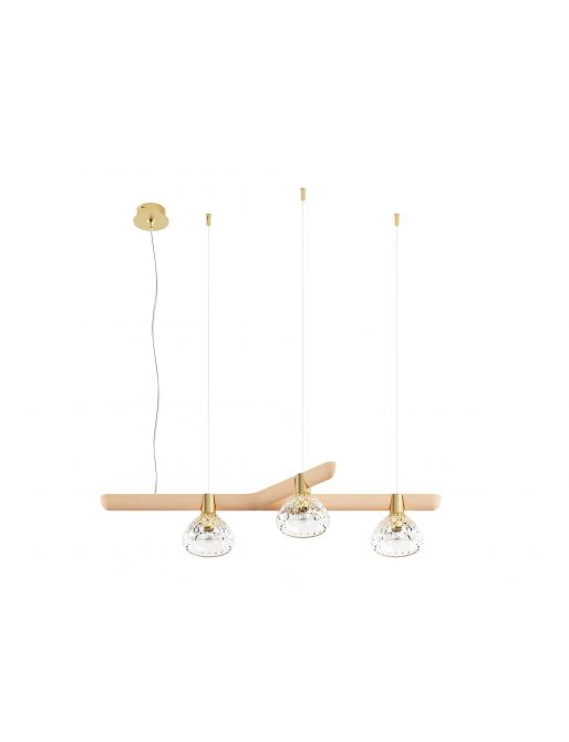 3-LIGHT LEFT UNIT CLEAR WOOD PENDANT LIGHT