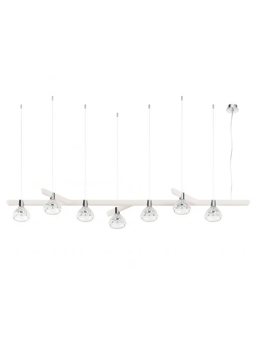 7-LIGHT LINEAR UNIT WHITE WOOD PENDANT LIGHT