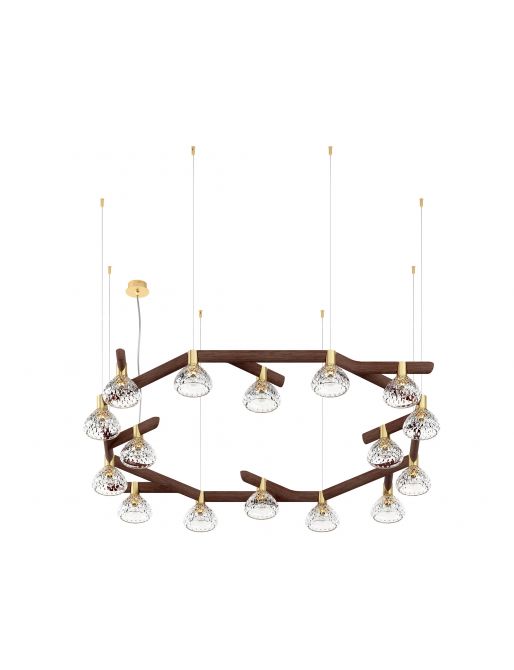 16-LIGHT CIRCULAR UNIT DARK WOOD PENDANT LIGHT