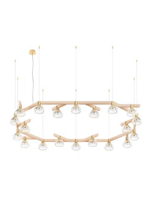 MODULE SUSPENSION 20 LUMIÈRES OVALE BOIS CLAIR